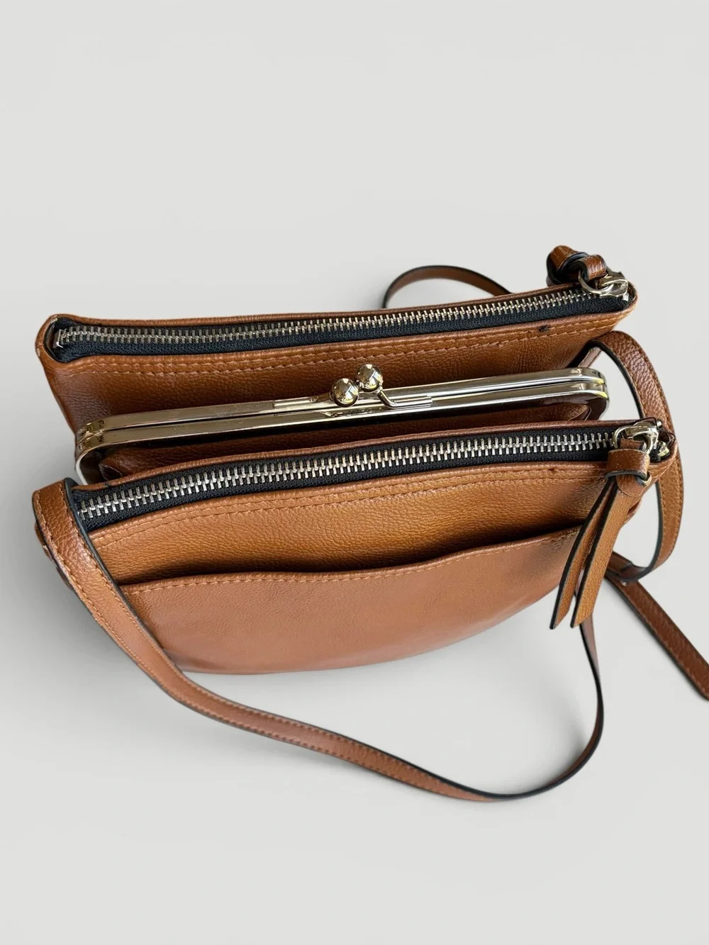 Nine West Warm Brown Crossbody with Kiss-Lock Detail